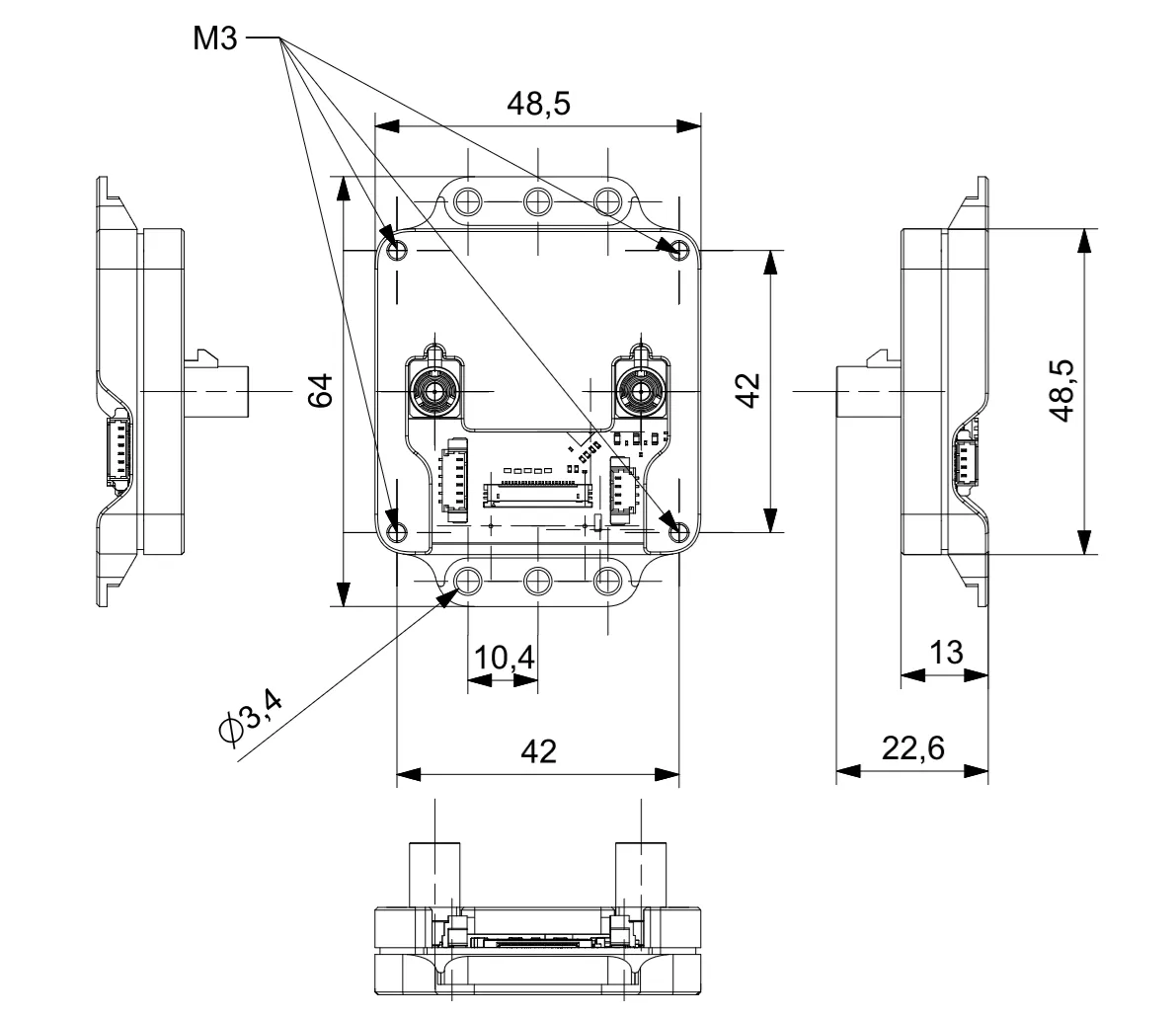 NXS Hub — mechanical envelope